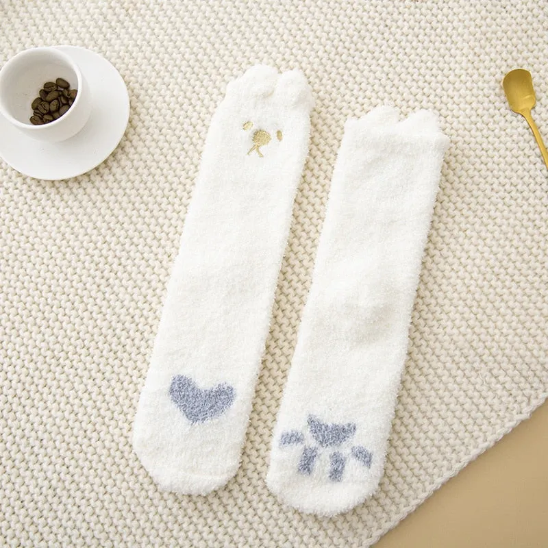 Women's Warm Winter Fluffy Microfiber Socks, Animal Design Fuzzy Cozy Sock