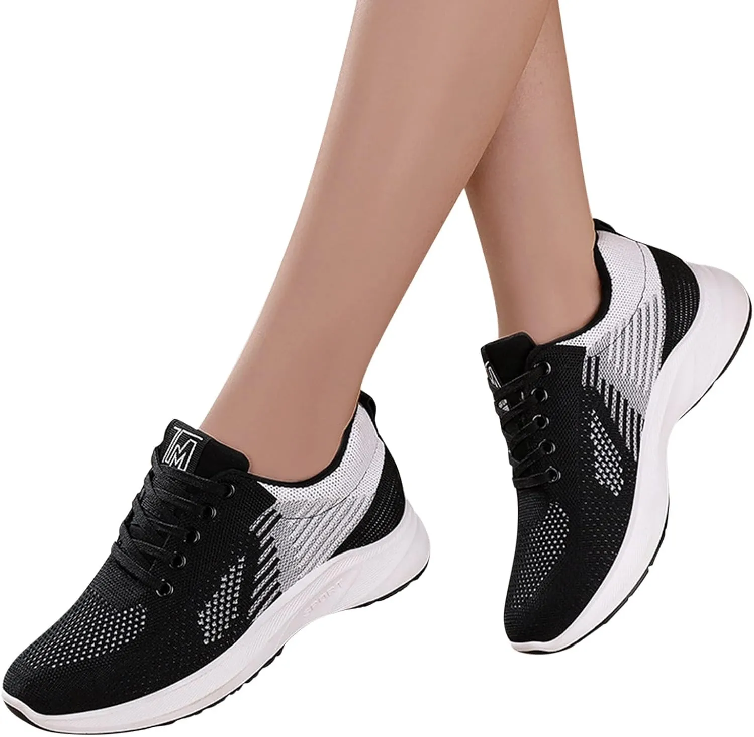 Workout Shoes for Women Lace Up Thick Sole Solid Color Walking Sneakers Lightweight Breathable Casual Running Sneakers