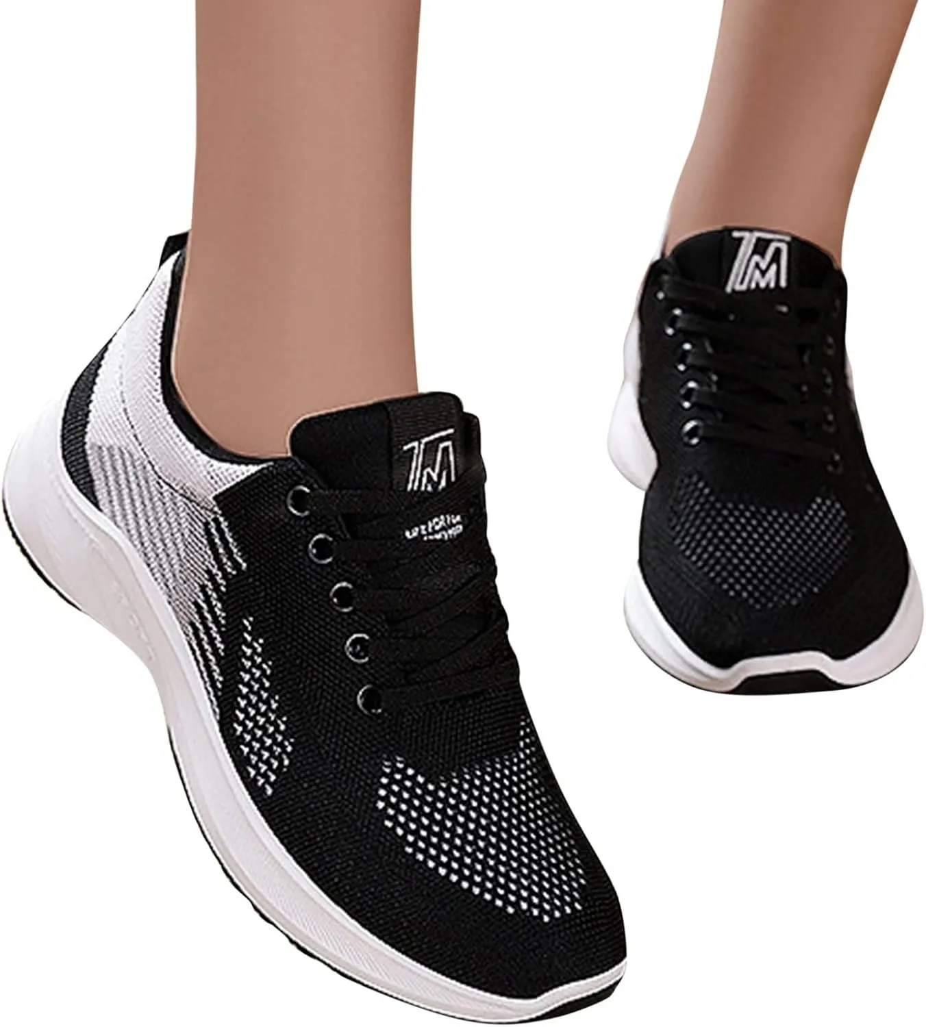 Workout Shoes for Women Lace Up Thick Sole Solid Color Walking Sneakers Lightweight Breathable Casual Running Sneakers